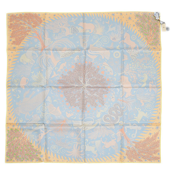 HERMES Carre 90 scarf double face le Charme d'Orphee bouton d'or/claim - Picture 5 of 6